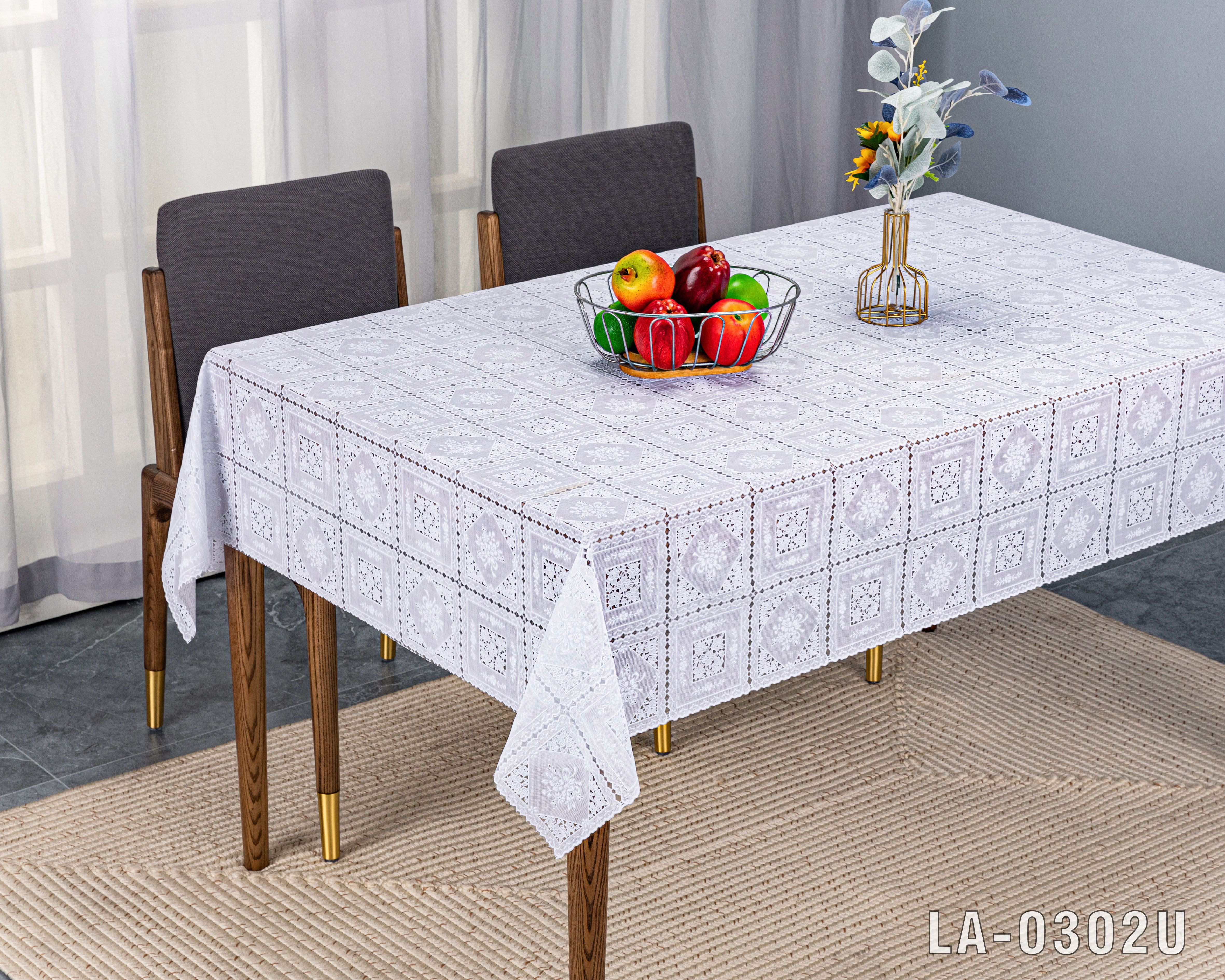 White/Beige PVC LACE Tablecloth with bottom film