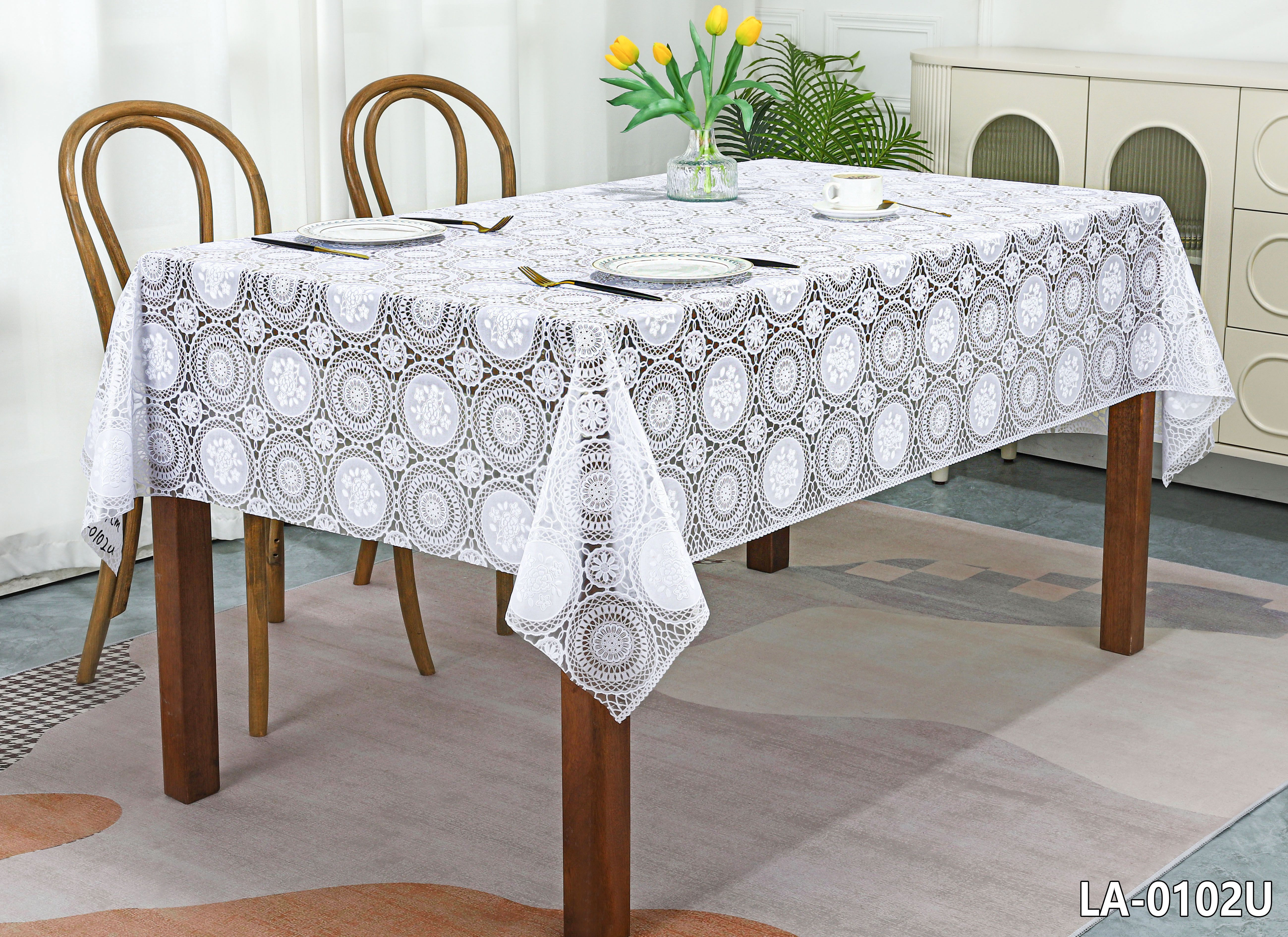 White/Beige PVC LACE Tablecloth with bottom film