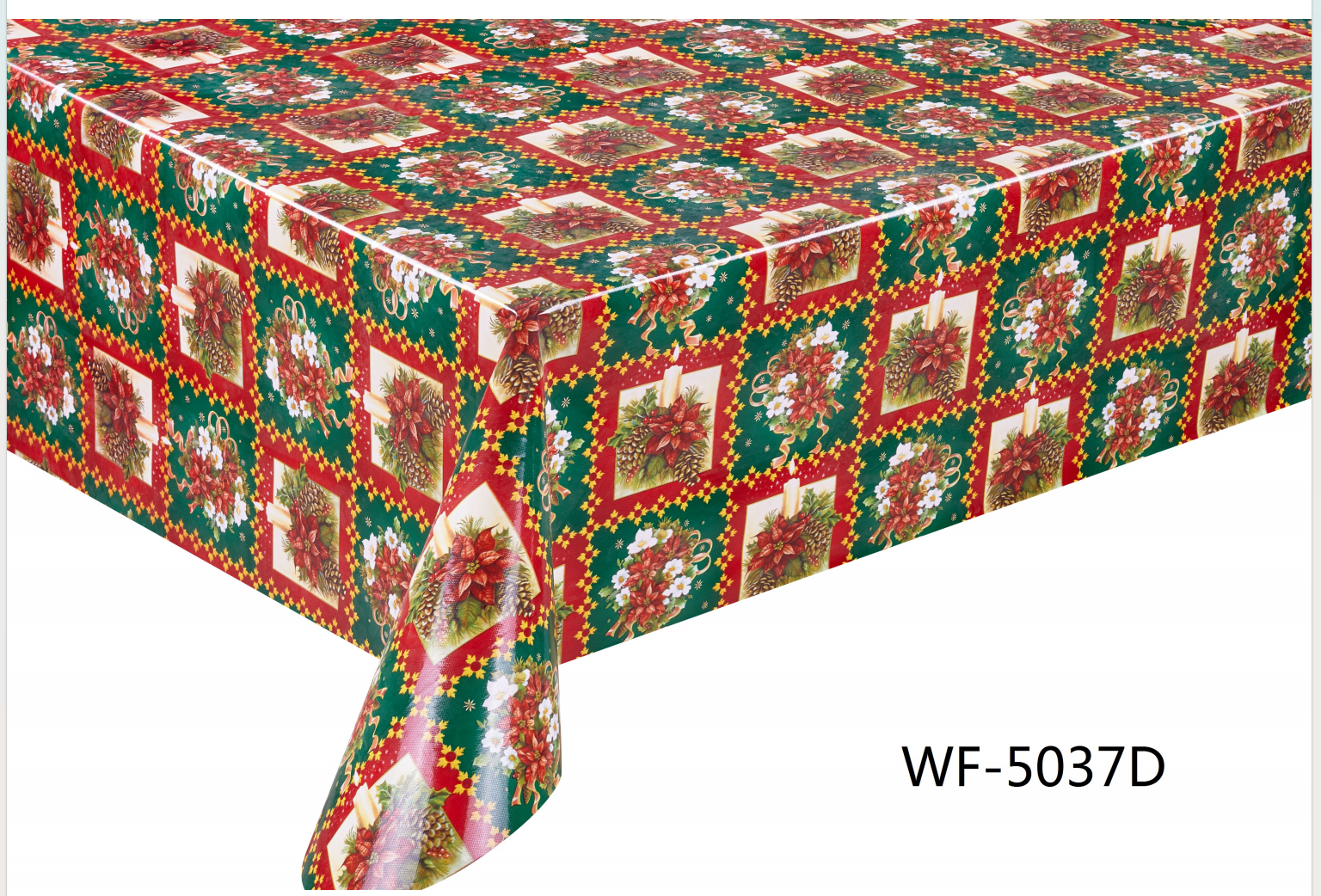 Christmas colors PVC tablecloth with nonwoven/Polyester backing