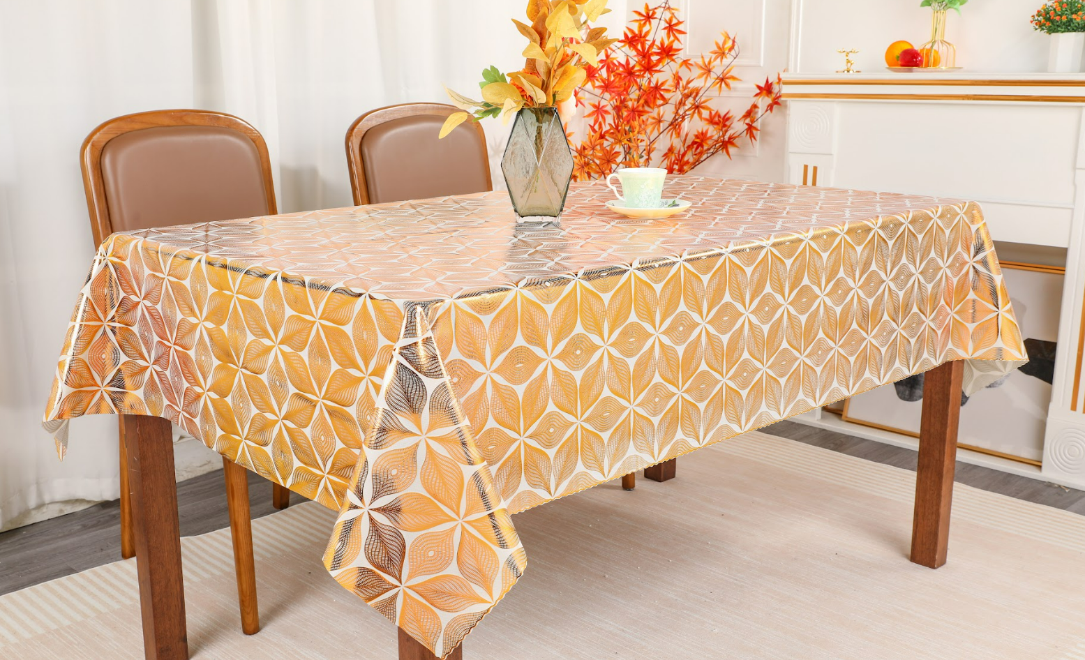 Gold/Silver PVC LACE Tablecloth with bottom film