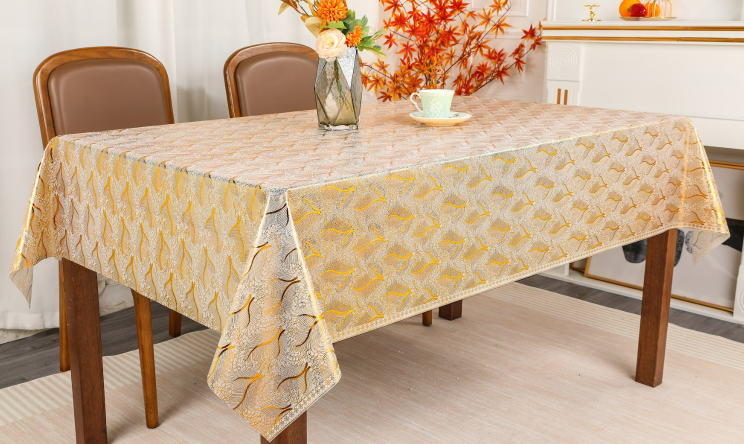 Gold/Silver PVC LACE Tablecloth with bottom film